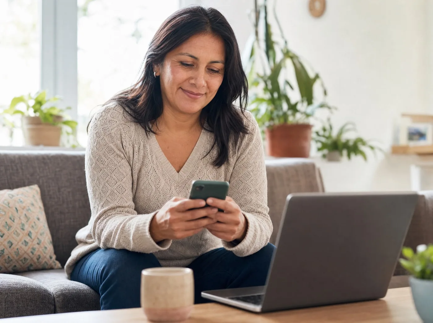 Mujer precalificando desde su celular