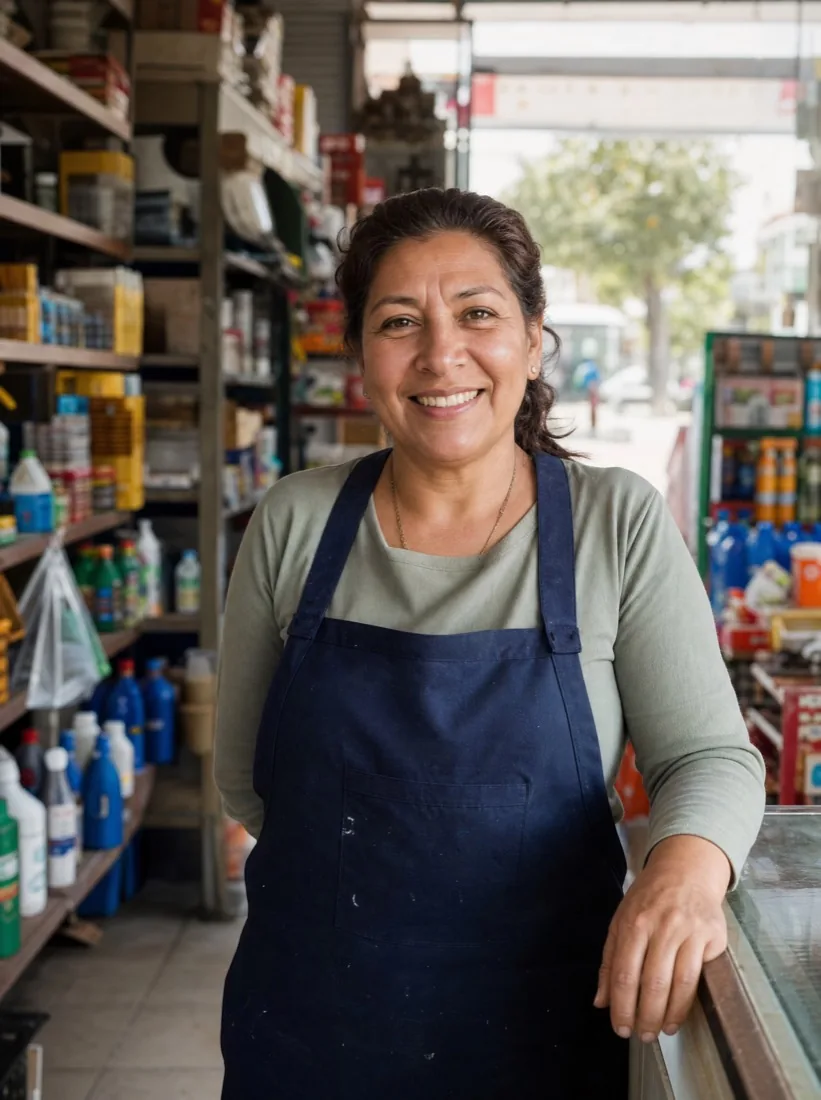 Dueña de una bodega en Lima en su negocio