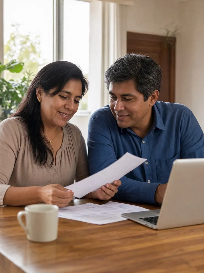 Pareja revisando sus cuentas en casa