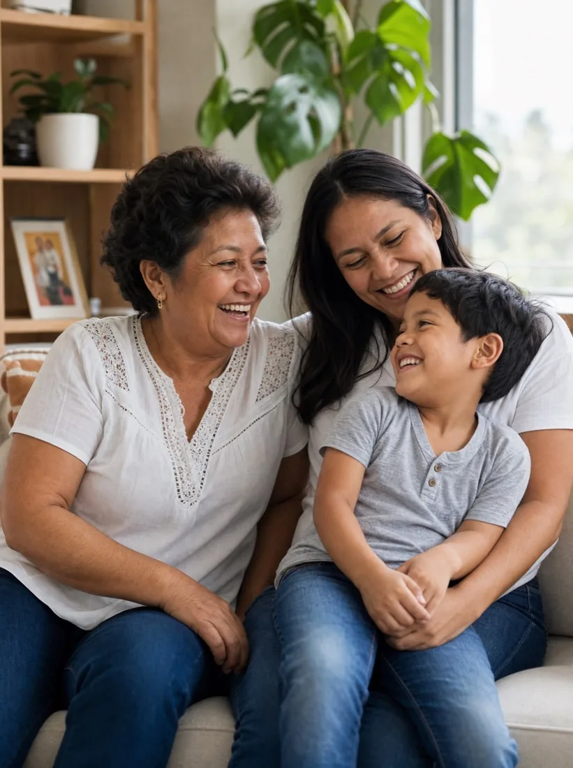 Familia peruana en la sala de su casa